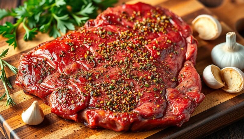Carne vermelha temperada