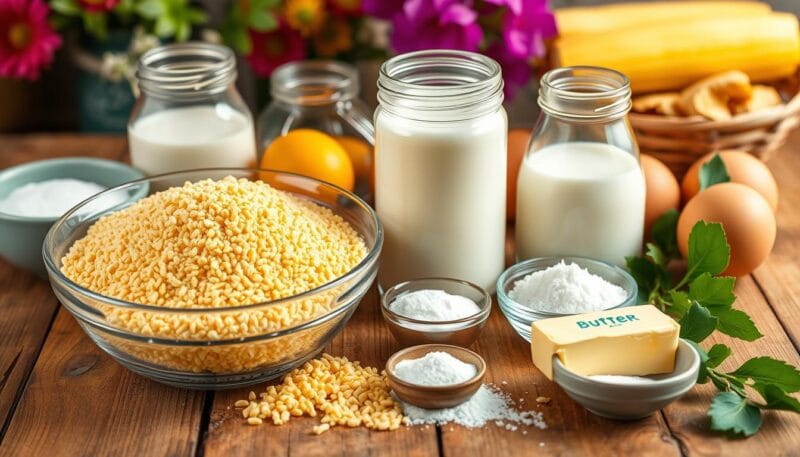 Ingredientes para o bolo de fubá