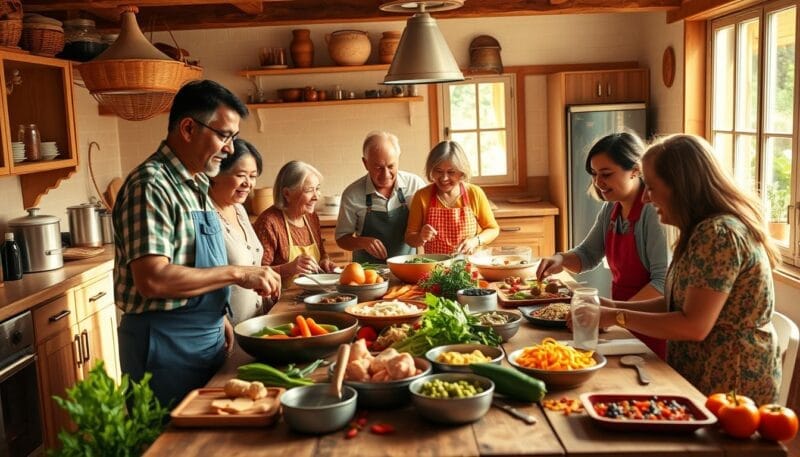 família cozinhando juntos