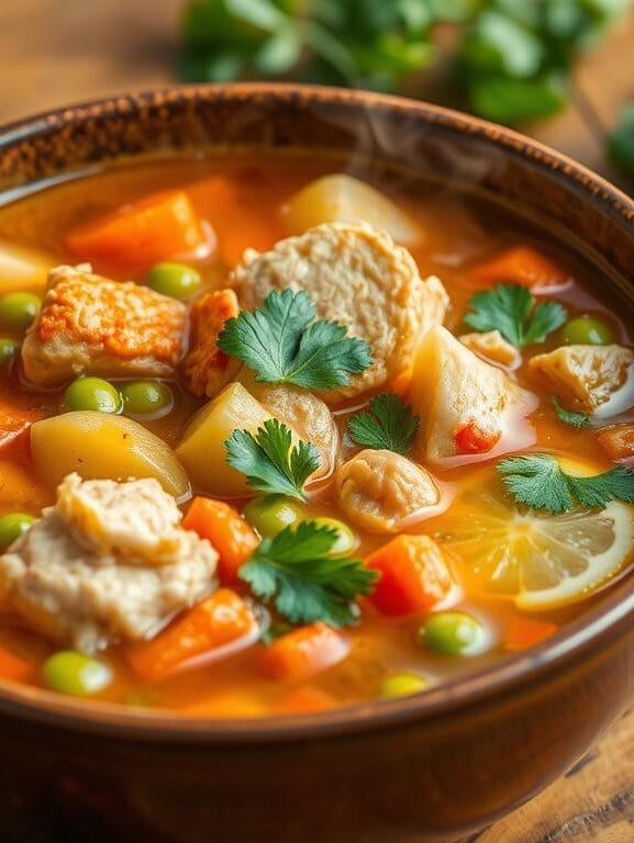 frango, caldo, limão, sopa